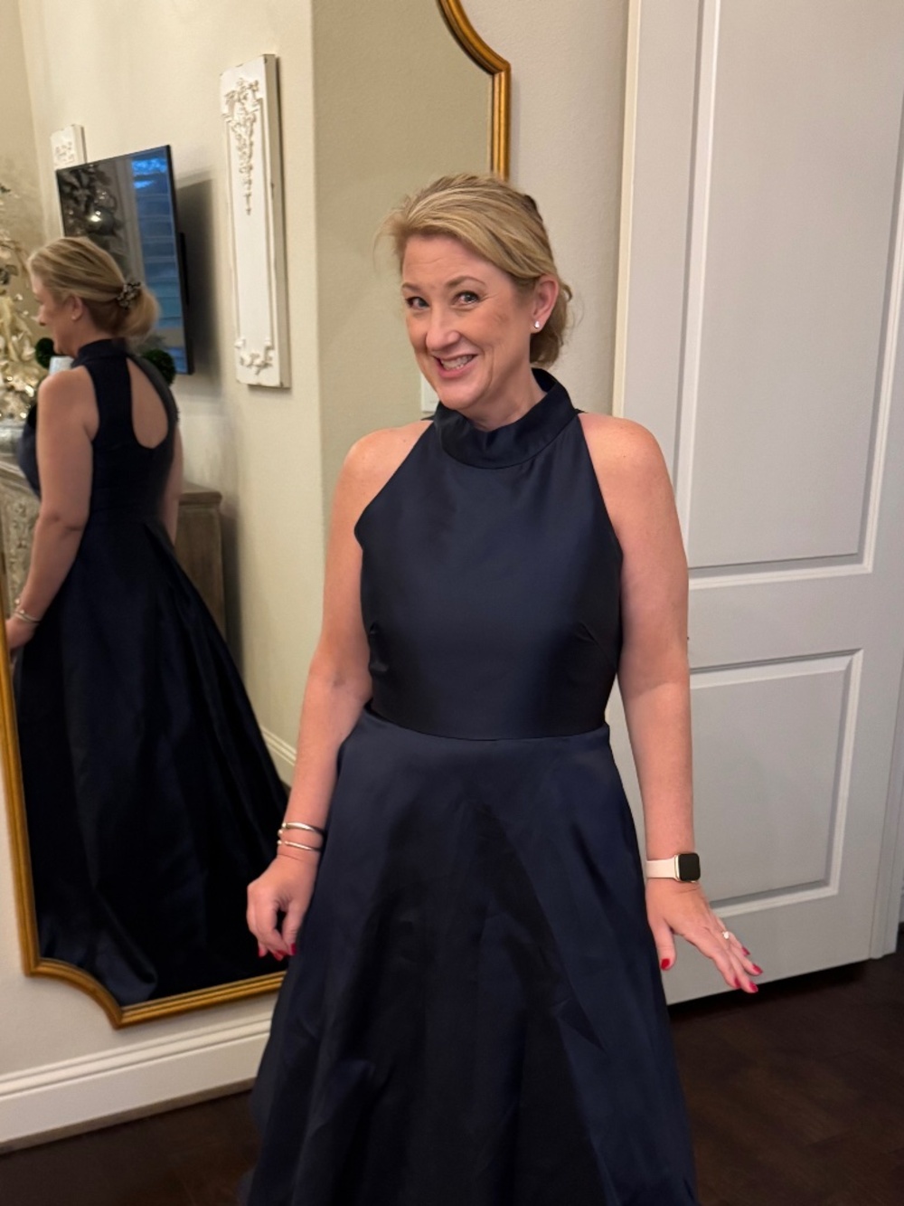 ML Monique Lhuillier Navy Satin Ball Gown — Size 14